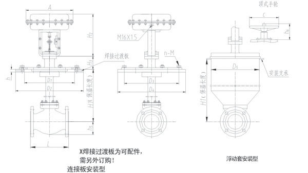 ZXG系列气动薄膜笼式单座调节阀外形尺寸